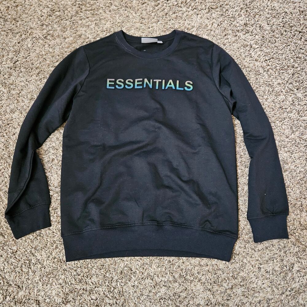 Fear of God Essentials Stretch Limo black crewneck holographic logo Large